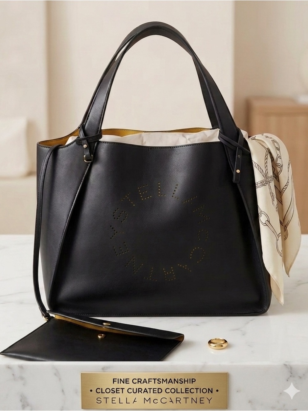 ✨ STELLA McCARTNEY Black Stella Logo Tote Bag ✨ W/ Pouch!  Like New Condition